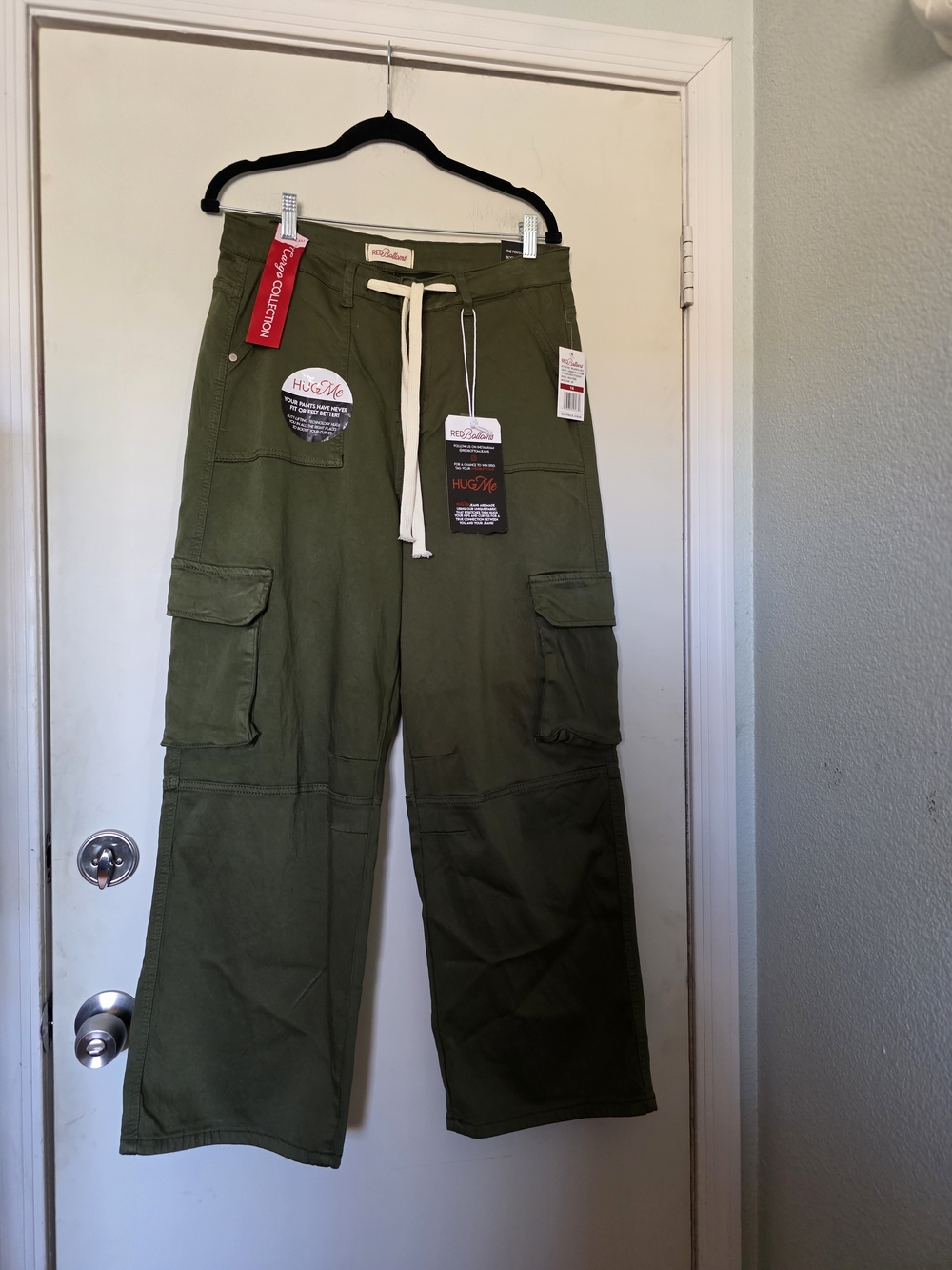 Olive Cargo Trousers with Contrast Drawcord